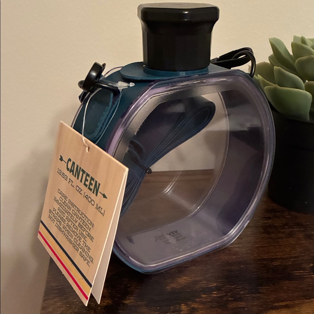 NWT Blue and Black Canteen Water Bottle with strap
